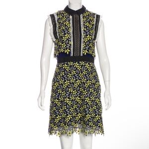 Self-Portrait Navy and Yellow Floral Mini Dress